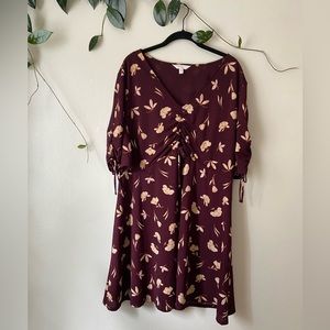 Lauren Conrad Floral Burgundy Spring Dress Size XL